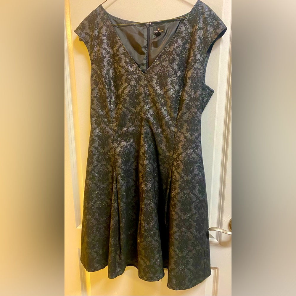 Worthington Fit and Flare Black Grey Sparkly Dress Sz 10